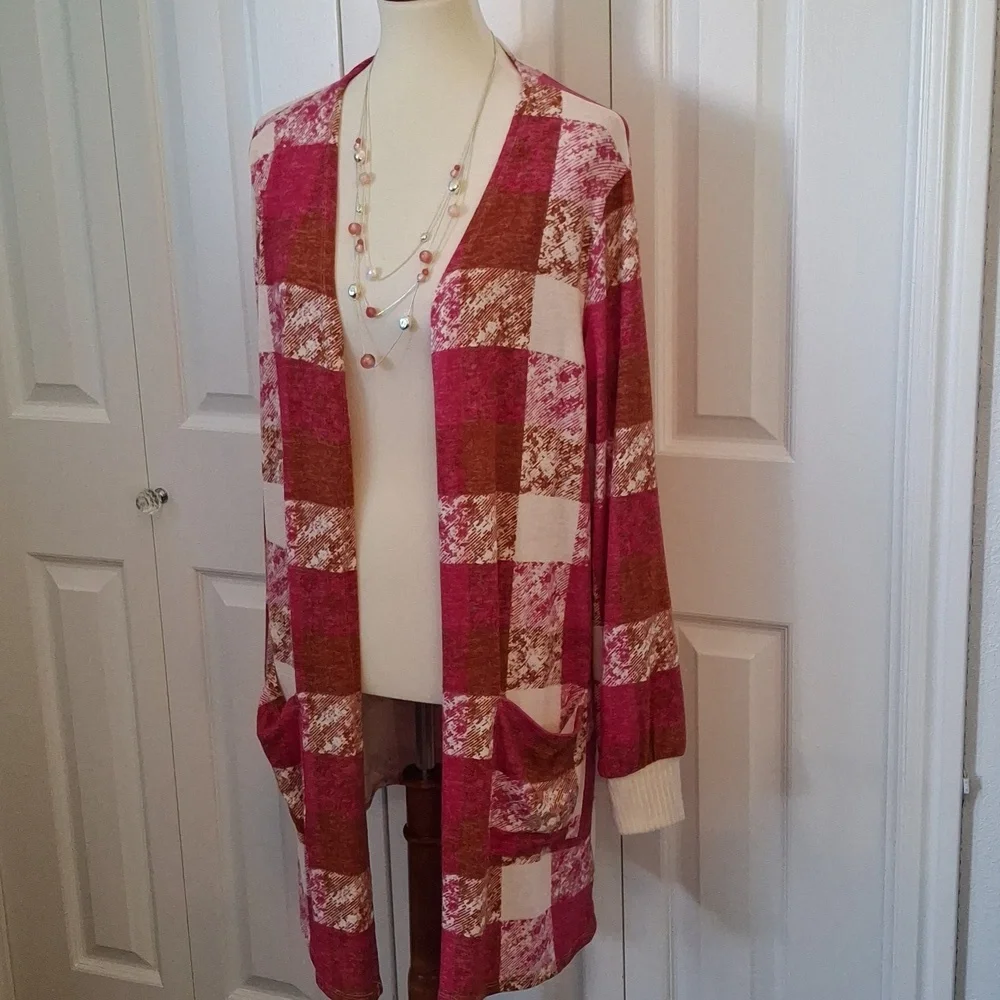 Plaid Open-Front Cardigan Sweater - Picture 2 of 6